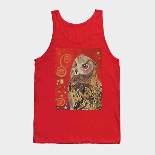 Eagle owl painting in red and gold. Tank Top by esvb